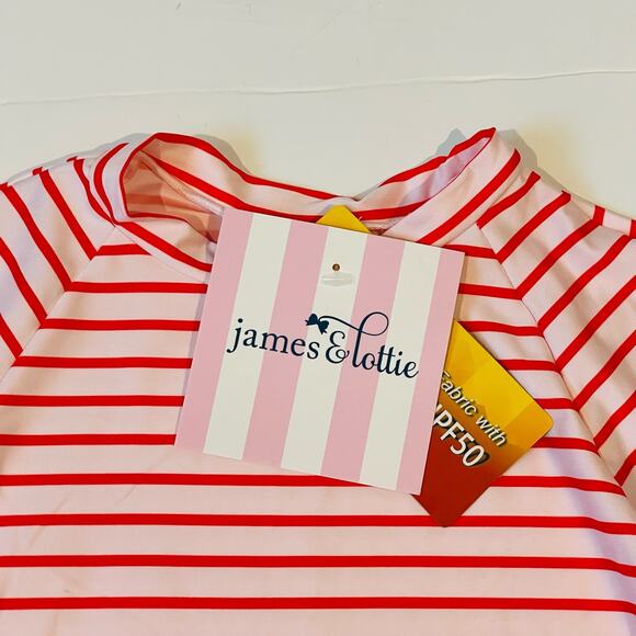 NWT James & Lottie Size 12M Red Stripe Rash Guard - Picture 2 of 5